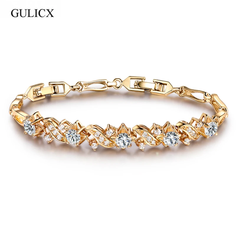 Женский браслет GULICX корейский модный с белым кристаллом циркония светло