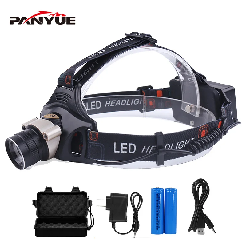 

PANYUE LED Headlamp Zoomable 1000Lm T6 Head Flashlight Torch Sensor Rechargeable Head Light Forehead Lamp Head Fishing Headlight