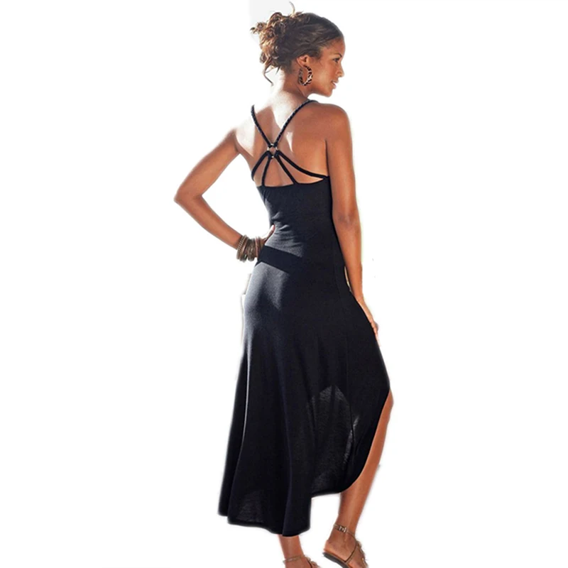 Женское летнее платье без рукавов Boho однотонное асимметричное длинное на