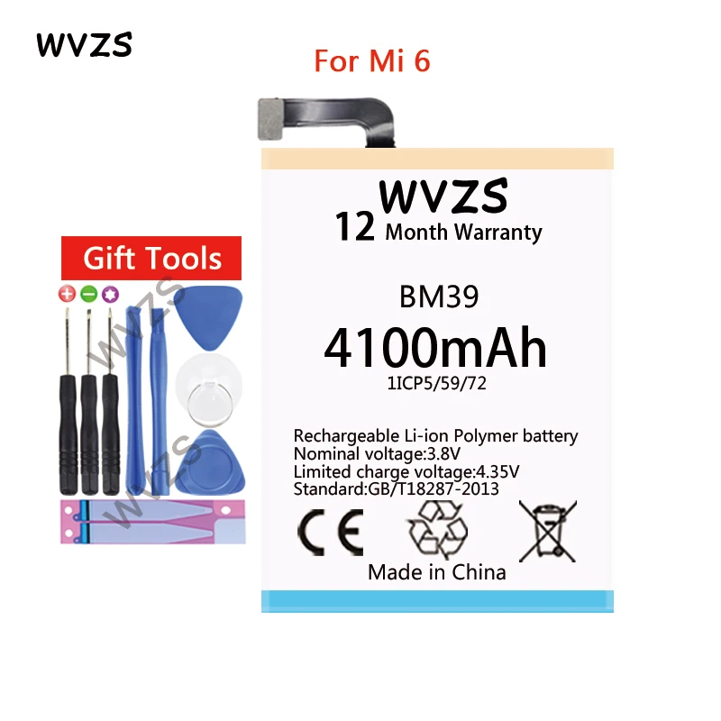 Wvzs 4100mAh литий полимерный сменный аккумулятор BM39 для аккумуляторов Xiaomi mi 6
