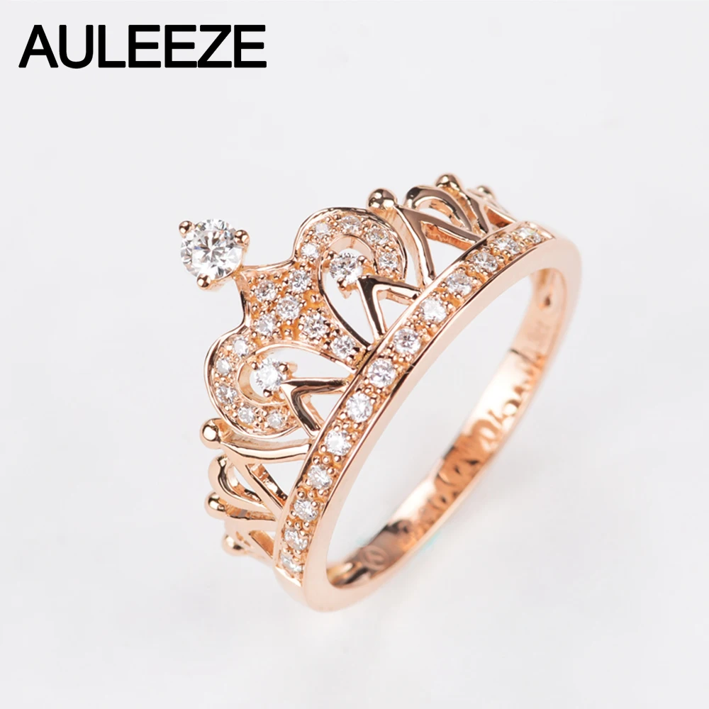 Женское кольцо из 18-каратного желтого золота с короной и круглым бриллиантом 0 3