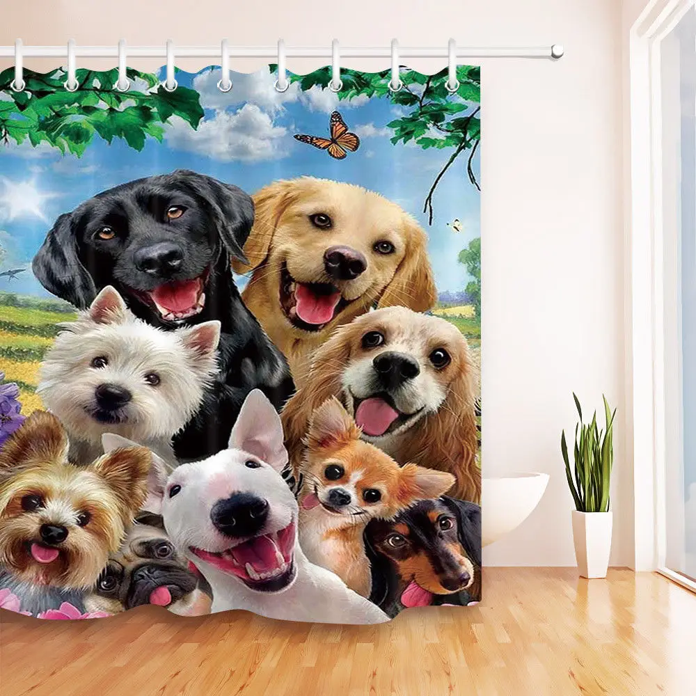 

Leaves Various Funny Dogs Shower Curtain Set Waterproof Fabric Hooks