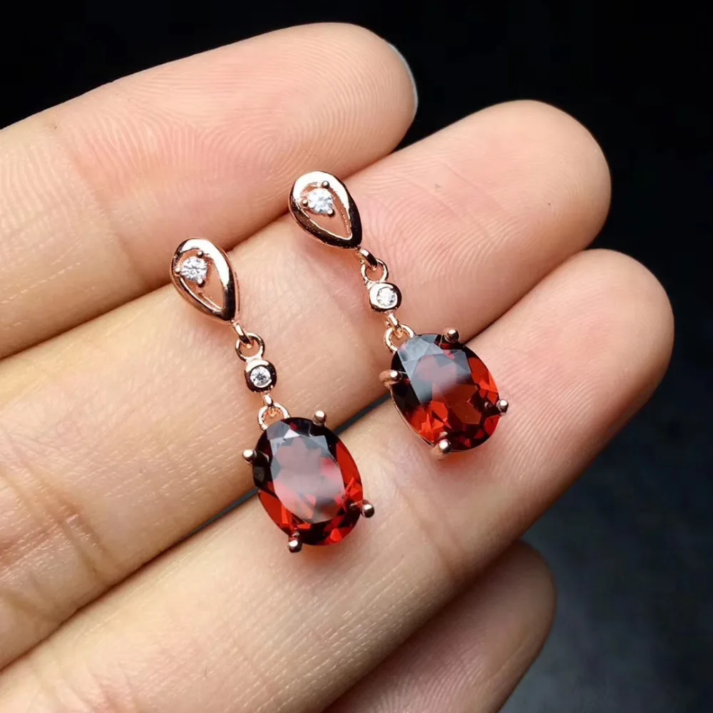 Женские серьги подвески из красного граната Круглые Серьги с драгоценными