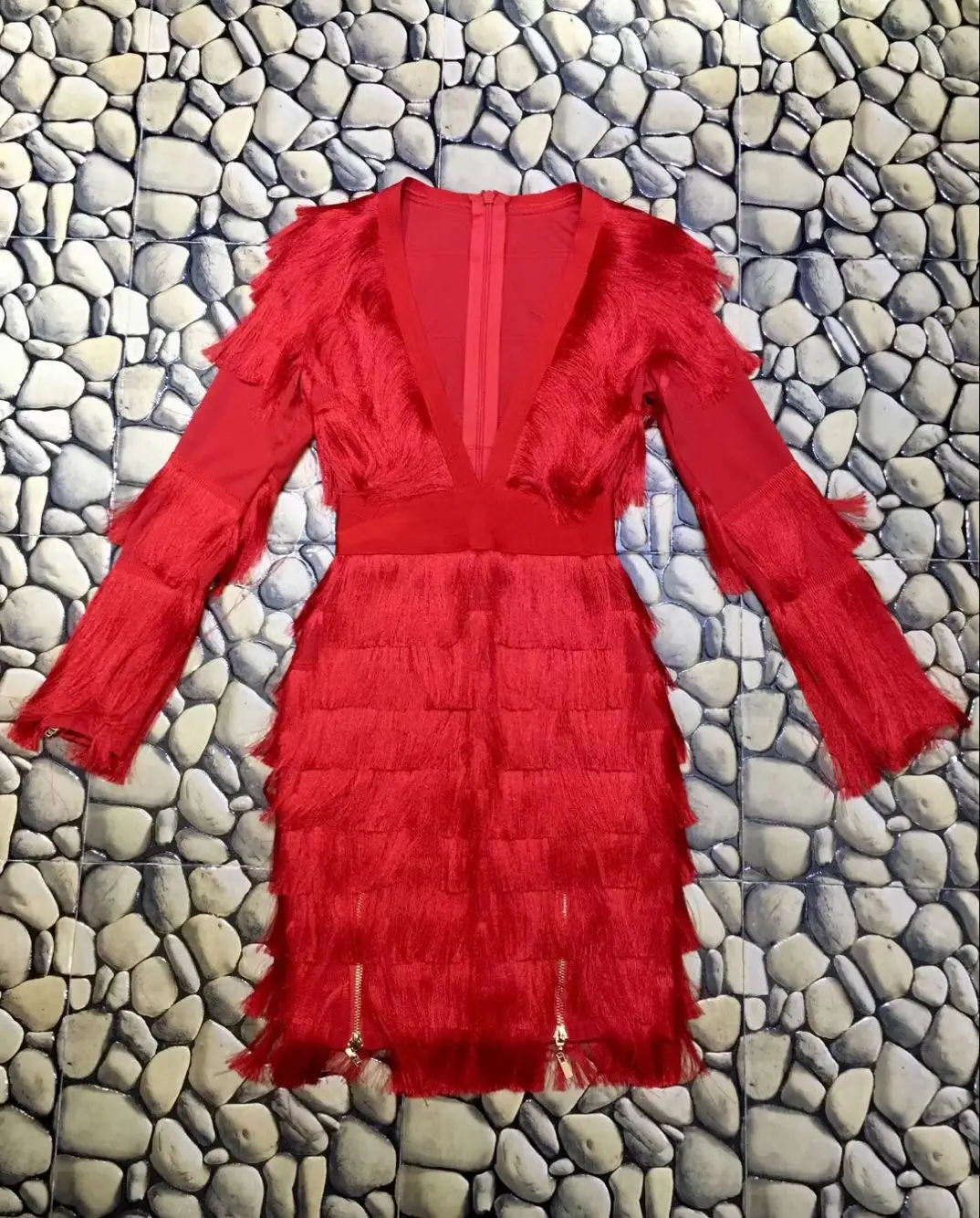 Женское Бандажное платье на молнии с v образным вырезом и длинным рукавом белое