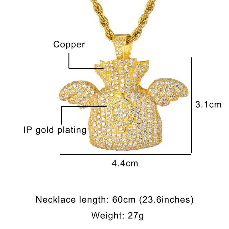 Полная AAA Iced Out Bling CZ кубический циркон медный доллар сумка для денег Крылья ангела