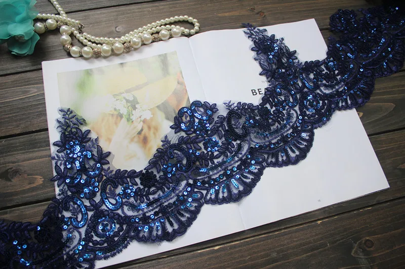 20 см или 7 87 дюймов-2 ярдов/партия Sequinded Loyalblue кружевная отделка Alencon свадебная