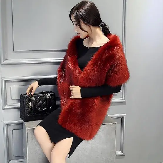 Женское пальто с искусственным мехом Clobee элегантное короткая куртка-пончо из