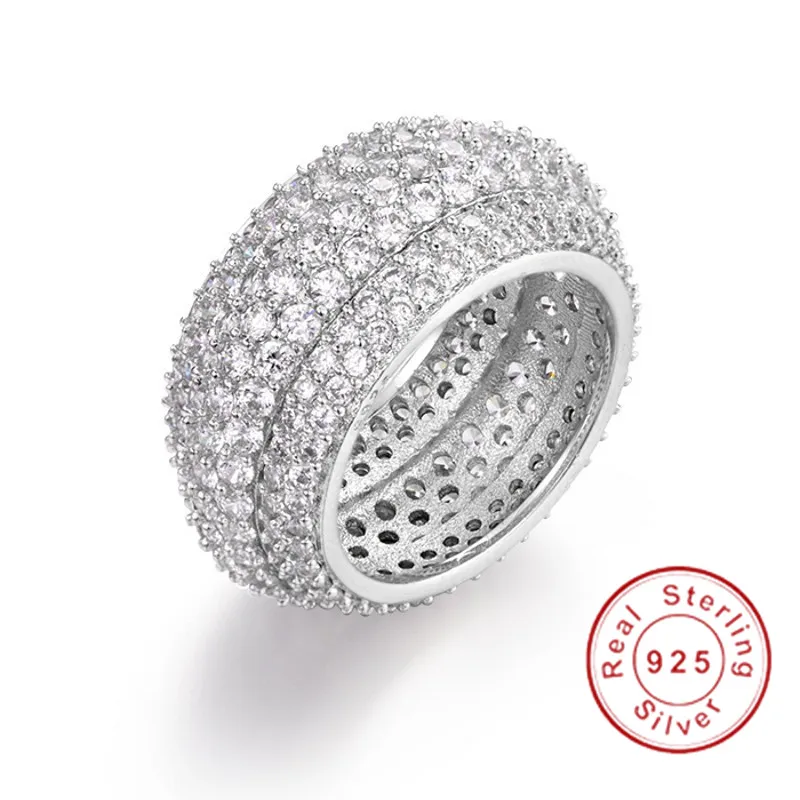 Роскошные Shine Коктейль Свадебные Кольца для женщин jewelry Настоящее серебро 925 пробы проложить 360 шт. Сона алмазный камень кольцо палец - Цвет камня: Белый