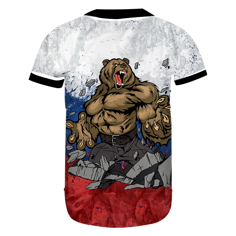OGKB Российский бренд бейсбольная Футболка с объемным принтом медведя Спортивная