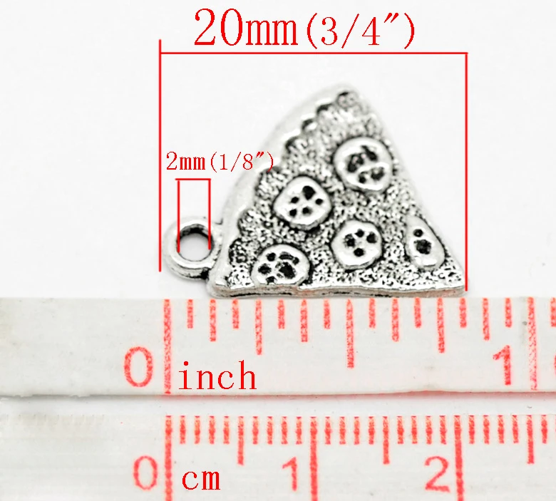 DoreenBeads Zinc metal alloy Charm Pendants Pizza Antique Silver Color Imitation Food Jewelry 20mm( 6/8&quot) x 19mm( 6 PCs | Украшения и