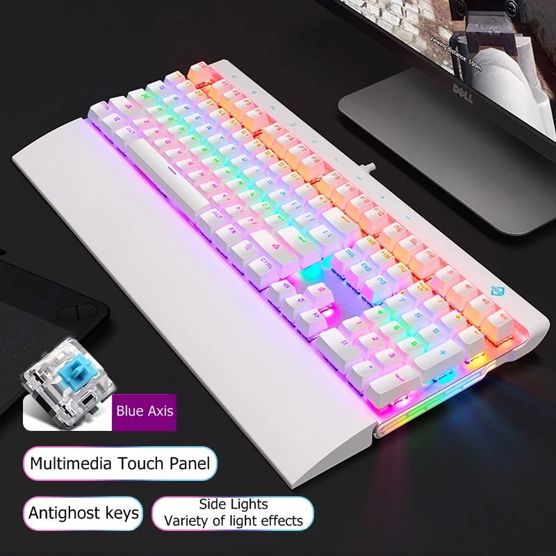 White Blue Axis Ajazz AK500 с подсветкой USB Проводная Механическая игровая клавиатура ноутбук настольная клавиатура большая Подставка для рук мультимедийная сенсорная панель - Цвет: White Blue Axis