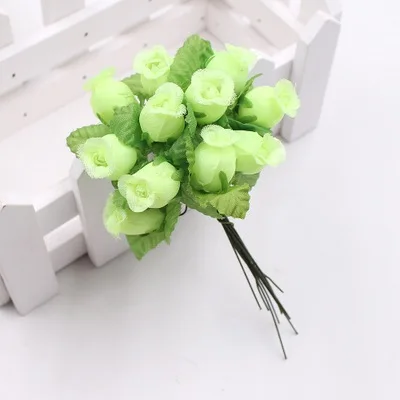 green 12 шт./лот, мини букет роз, шелковые искусственные цветы для свадьбы, дома, венок, подарок для рукоделия, скрапбук, искусственные цветы, украшение - Цвет: green