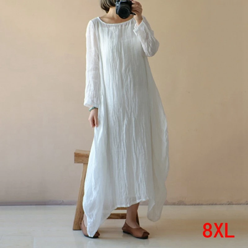 Женское платье большого размера из хлопка и льна плюс 5XL 6XL 7XL 8XL летнее свободное