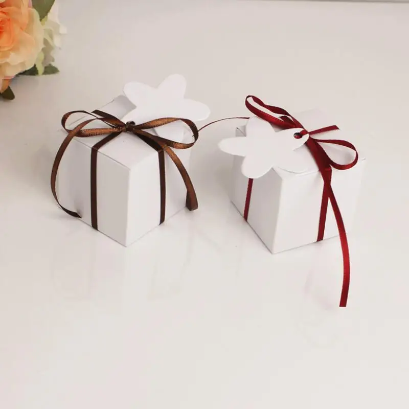 

50 Pcs/lot White Brown Paper Cardboard Box with Ribbon DIY Packaging Boxes Birthday Party Holiday Universal Gift Box