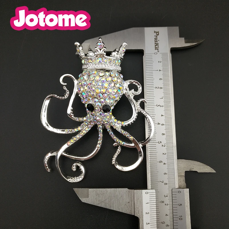 

100pcs/lot 75mm High quality Clear rhinestone Crystal King Octopus Ocean Animal Brooch Pin Jewelry for gift