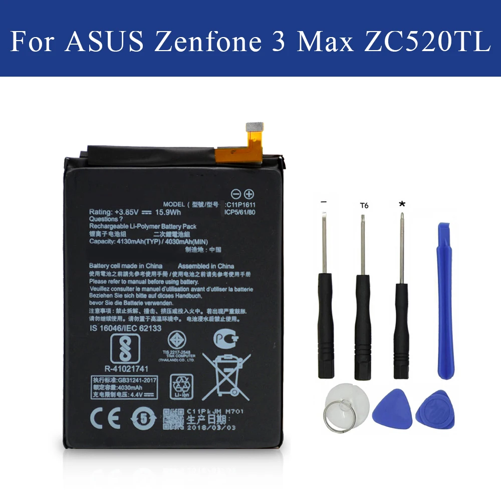 Встроенный Батарея C11P1611 для ASUS Zenfone 3 Max Z3 ZC520TL X008DB PegASUS 3X008 X008D Z01B 4030 мА/ч +