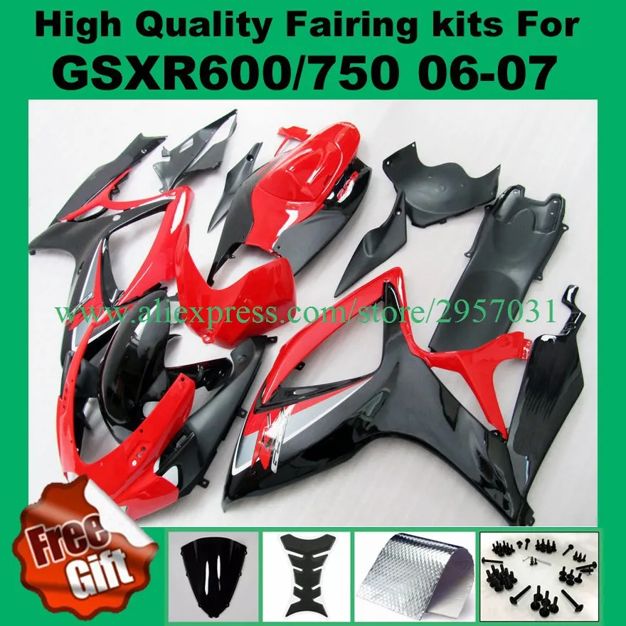 

9gifts Fairing kit for SUZUKI GSXR600 GSXR750 2006 2007 GSXR600 750 K6 K7 GSX-R600 GSX-R750 06 07 red black fairings #62CCJ