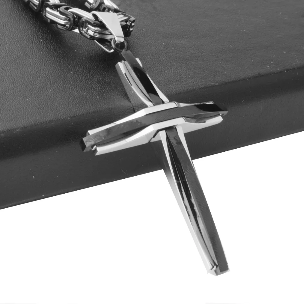 Heavy Cross Necklace Stainless Steel Christs Pendant Black Byzantine Chain Men Necklaces Jewelry Hot Sale Wholesale and Retail | Украшения