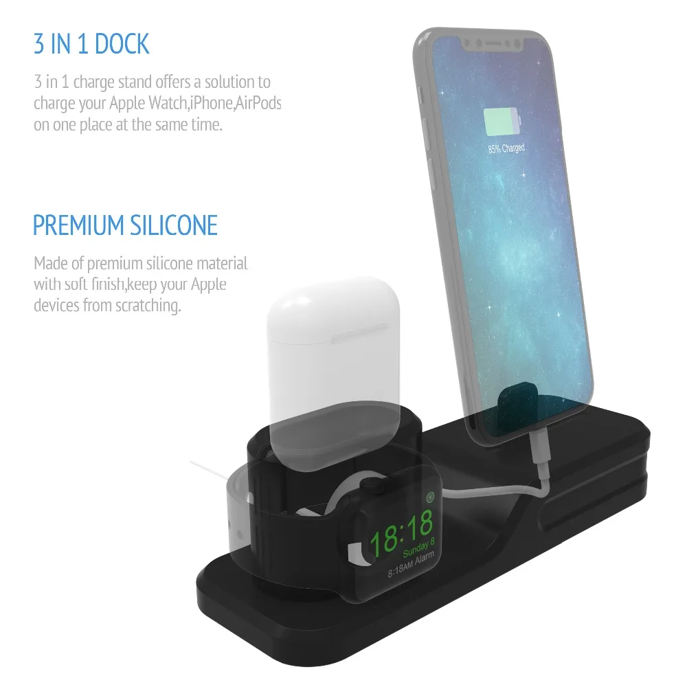 3 в 1 зарядная док-станция для Apple watch/Airpods силиконовая подставка