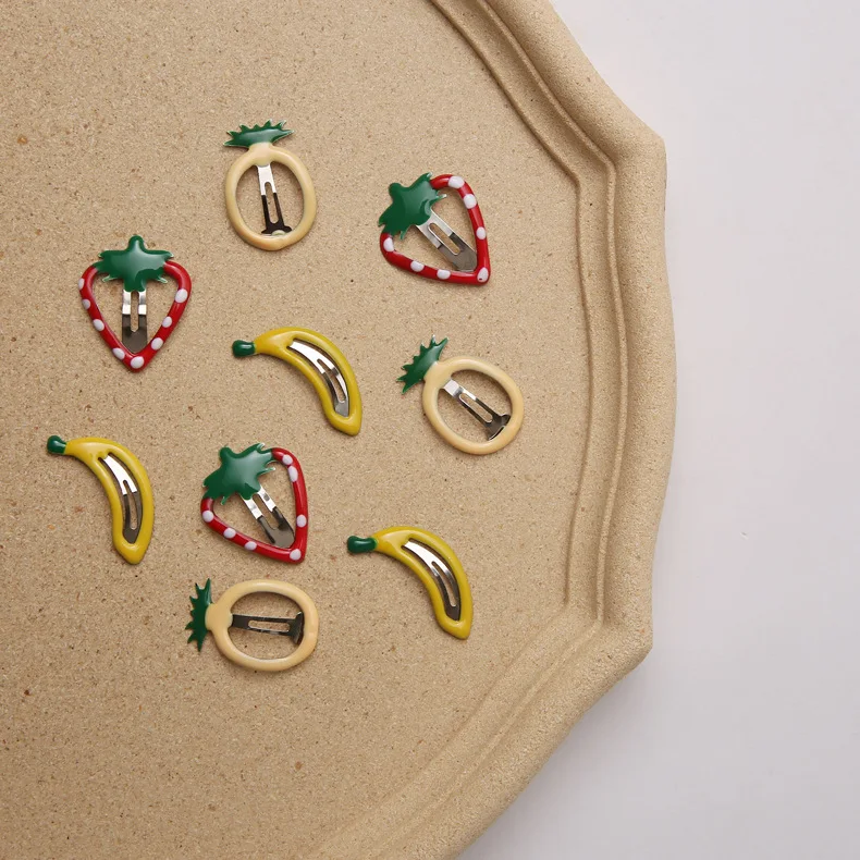 Корейские милые заколки для волос с фруктами банан яблоко ананас геометрические