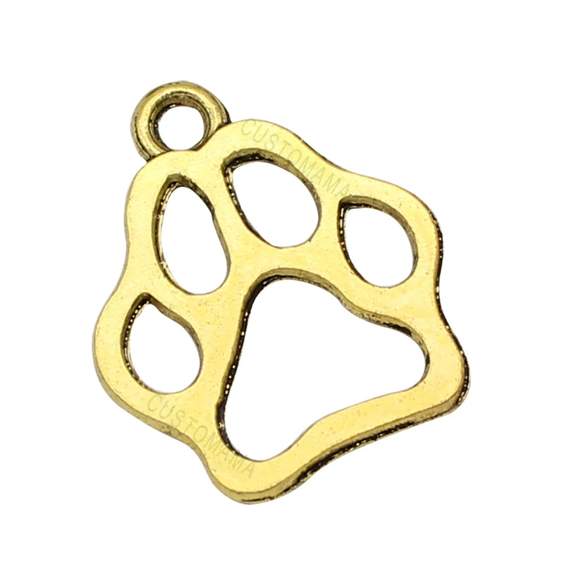 

100pcs-Antique Gold 2 Sided Dog Paw Charms Pendant 20x17mm