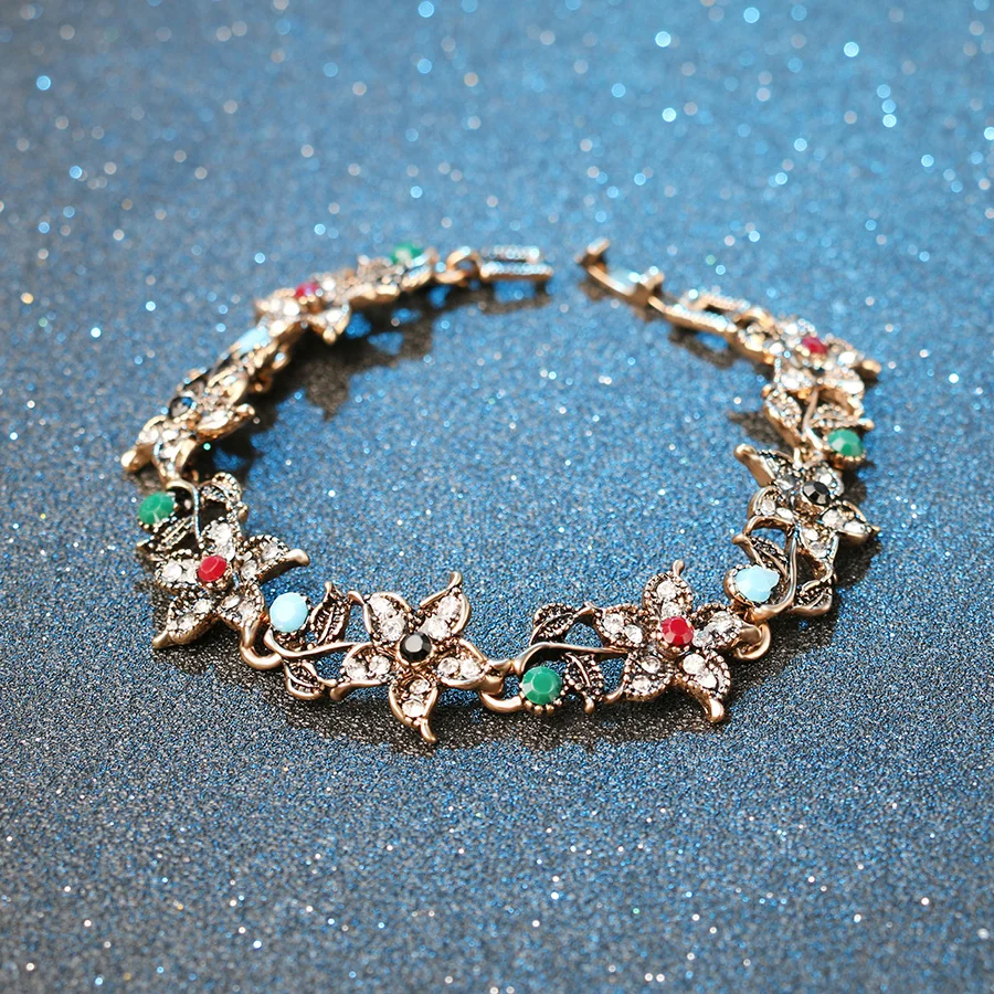 Женский винтажный браслет цветной золотой из смолы в богемном стиле с белыми