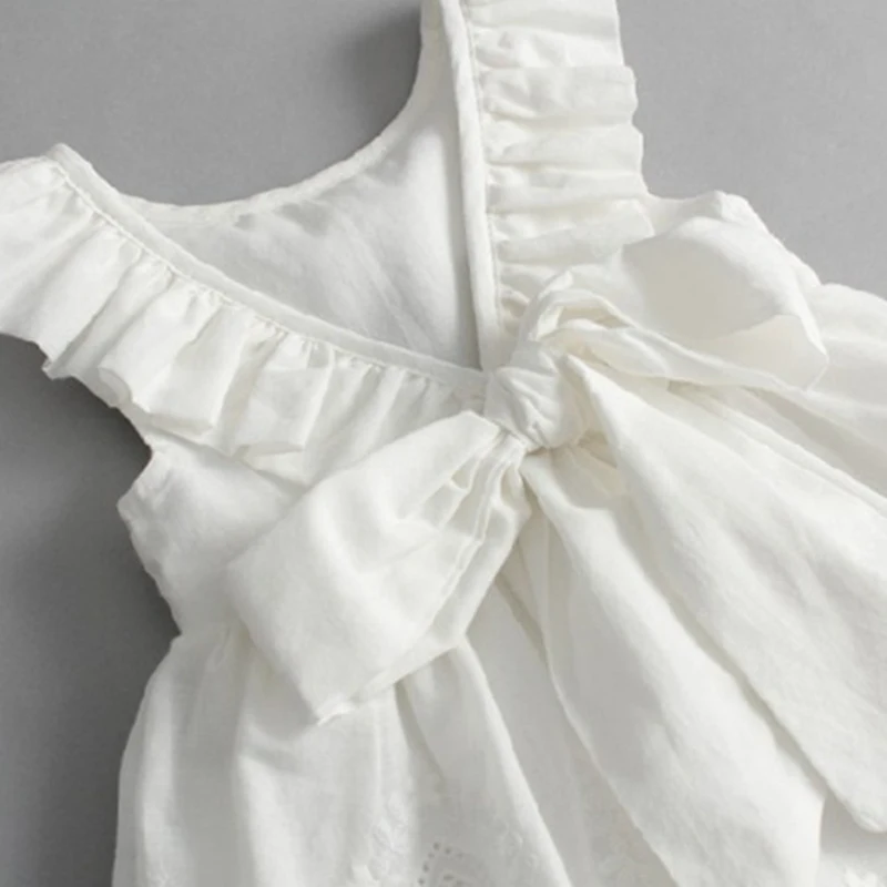 Lace Beach Girls Dress White Halter Hollow Party Backless Dresses For Vintage Toddler Clothes 2 3 4 5 6 7 8 9 years | Детская одежда и