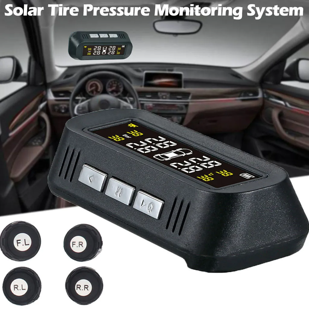 Солнечная Смарт TPMS беспроводная система контроля давления в шинах водонепроницаемый IP67 датчик для 4 колес авто автомобили с ЖК-дисплеем цвета
