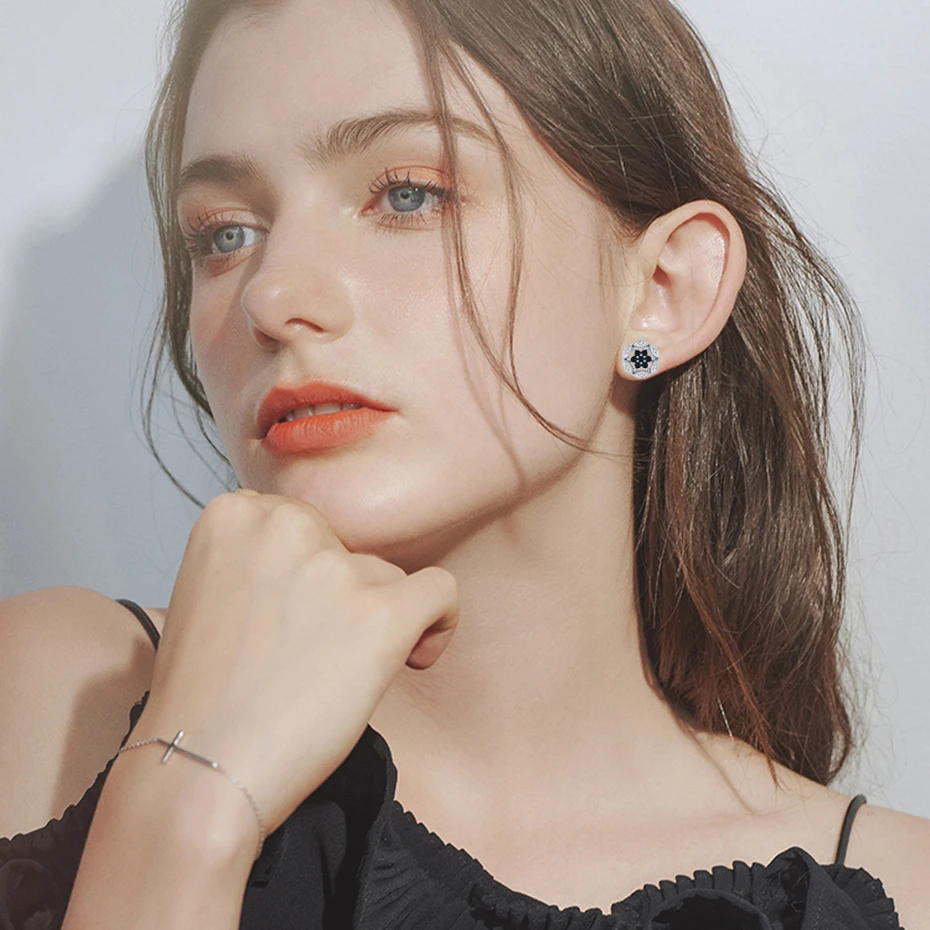 Серьги гвоздики женские из серебра 100% пробы с черной шпинелью|stud earrings|earrings forearrings