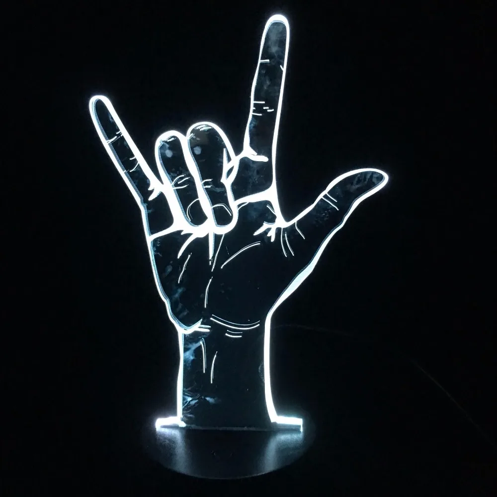 I Love You Sign Language 3D Ночник светильник светодиодный 7 цветов прикроватная лампа