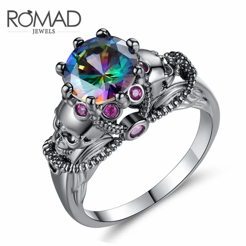 Панк Цвет Фул Циркон черного и золотого цвета кольцо с черепом для женщин anillos