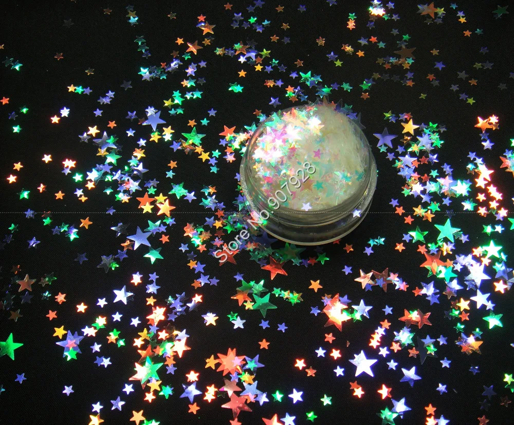 Mix Nail Glitter Star Iridescent White Color with colorful tint powder for acrylic nail gel polish and make up | Красота и здоровье