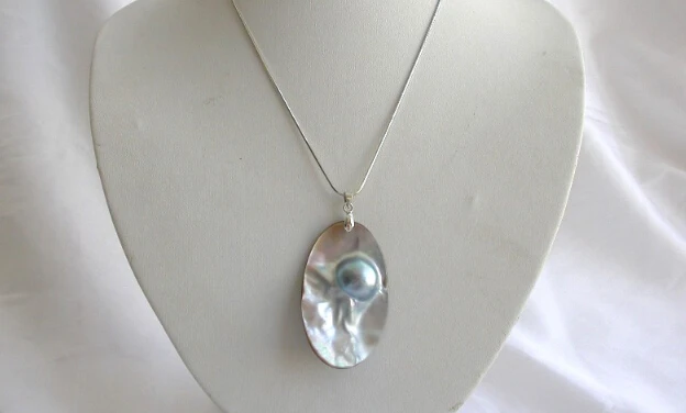 

popular big 55X32mm baroque gray south sea mabe pearl necklace Pendant