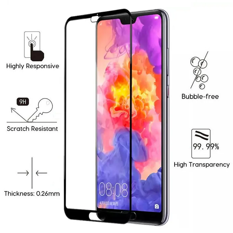 2pcs Tempered Glass For Huawei P20 Lite Case Full Cover Screen Protector Protective Safety Tremp On P 20 Light P20lite 5.84 | Мобильные