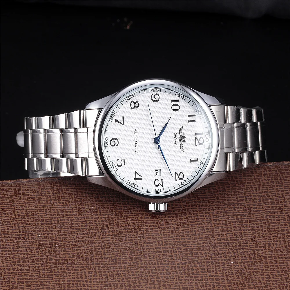 Автоматические Мужские часы WINNER деловые классические из нержавеющей стали с