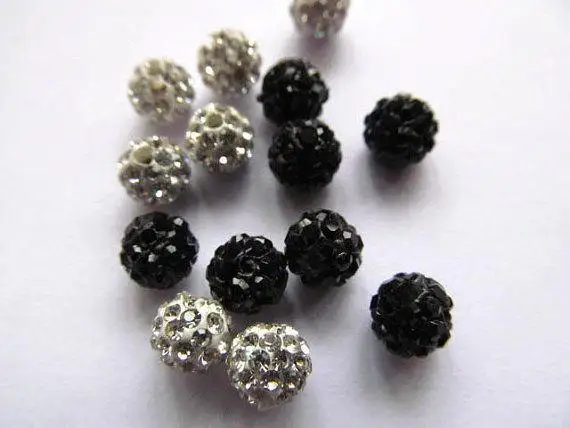 

Large 30mm Micro Pave Crystal diy Ball beads 2pcs, Micro Pave clear white Black Findings Charm, Round Ball Spacer