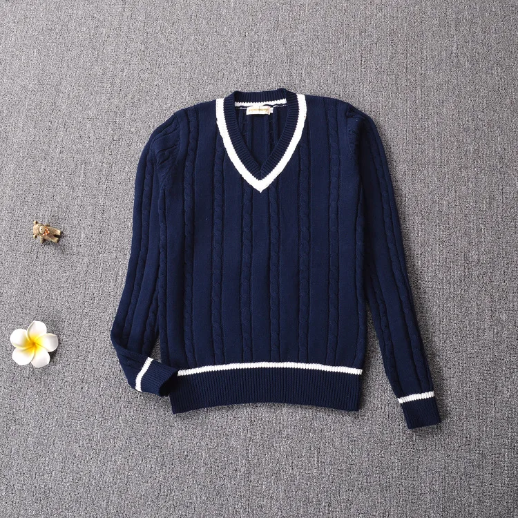 Женский зимний свитер в британском стиле преппи с V-образным вырезом униформа JK