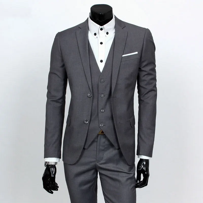 New European and American men's business casual Slim solid color suits three / sets large size (S-6XL) (jacket + pants vest) | Мужская