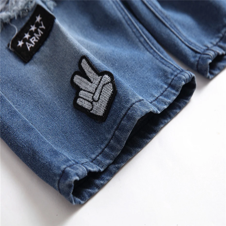 ABOORUN Марка NEW fashion Hi Street Мужская Мода Джинсовые шорты синего цвета с вышивкой рваные джинсовые летние хлопчатобумажные шорты для мужчин x1940