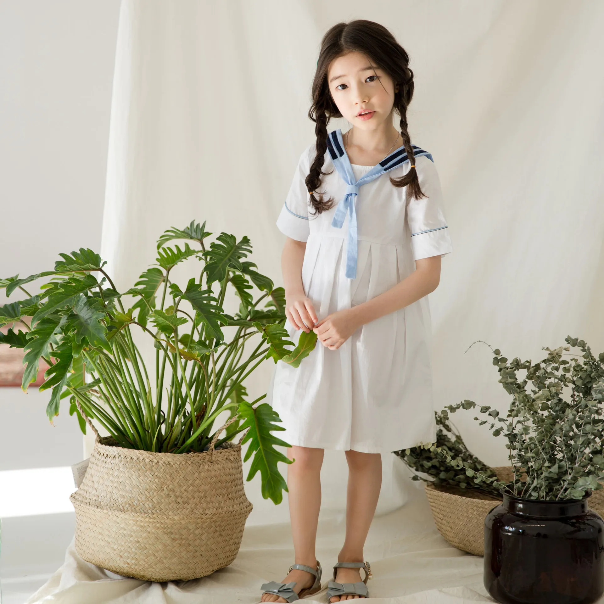 Girl Short sleeve kid Dress Baby Princess 2018 New Navy Sailor Uniforms Casual Style Girls For Age 3-13 Years | Детская одежда и