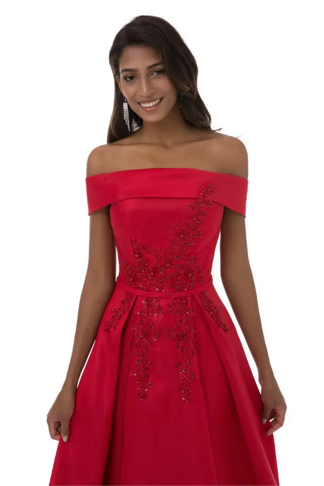 Красный Выпускные платья ботильоны Длина лодка Средства ухода за кожей Шеи