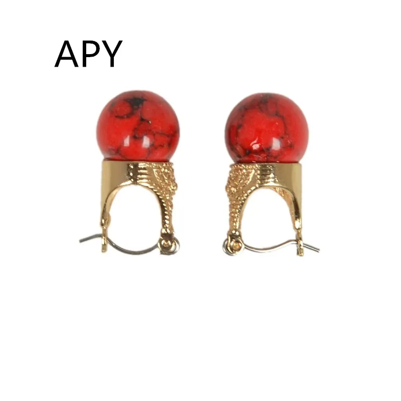 APY Accessories Vintage Style Red/Yellow Round Dangle Earring Classical Natural Stone Earrings for Women Fashion Jewelry | Украшения и