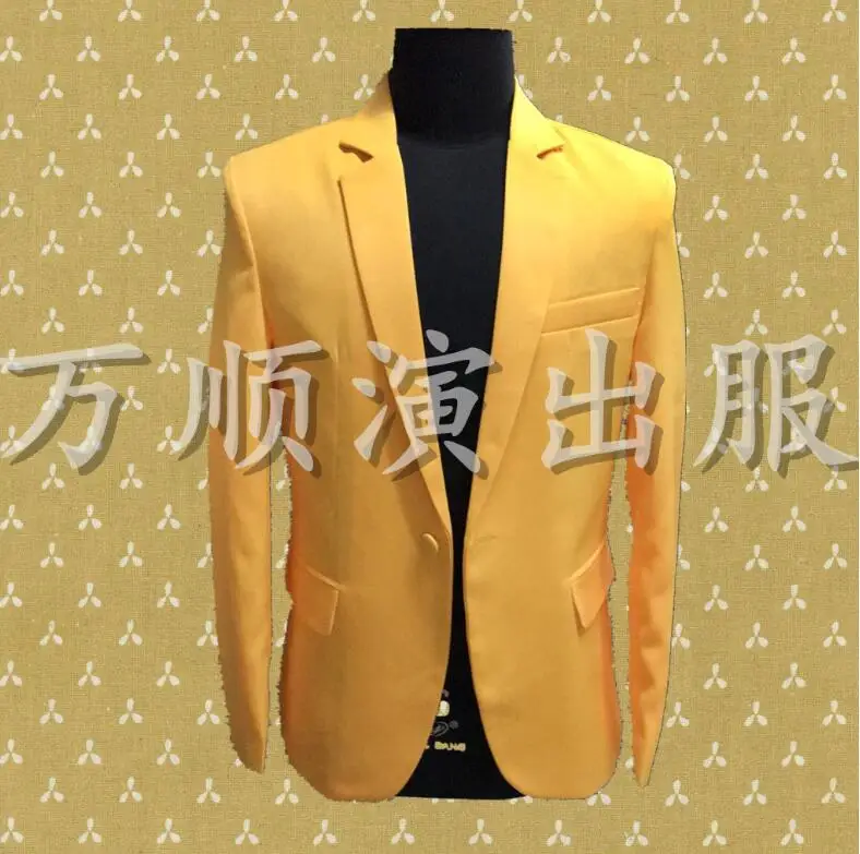 Yellow clothes men suits designs masculino homme terno stage costumes for singers jacket men blazer dance star style dress punk