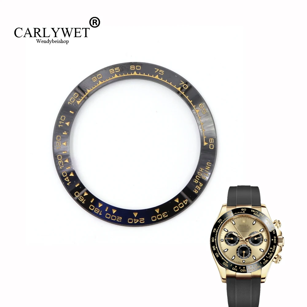 CARLYWET высокое качество керамика черный с золотом письма Часы Ободок для Daytona 116500-116520