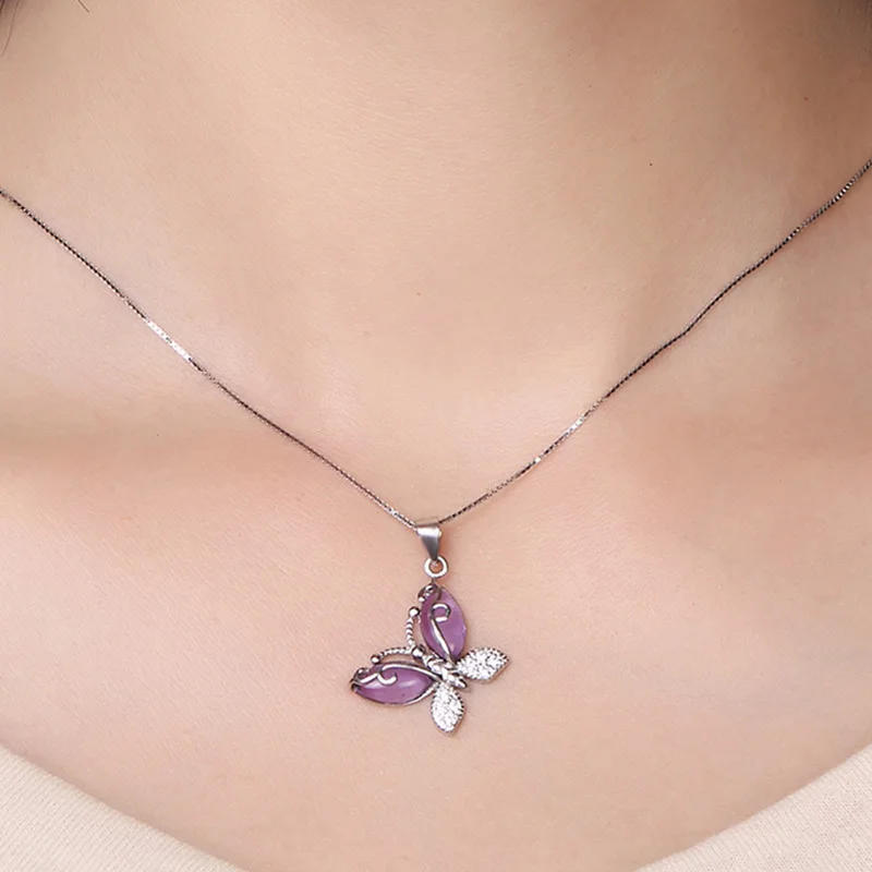 Butterfly Jewellry 925 Sterling Silver Crystals Butterfly Pendant Necklace for Women Engagement Fine Jewelry Choker