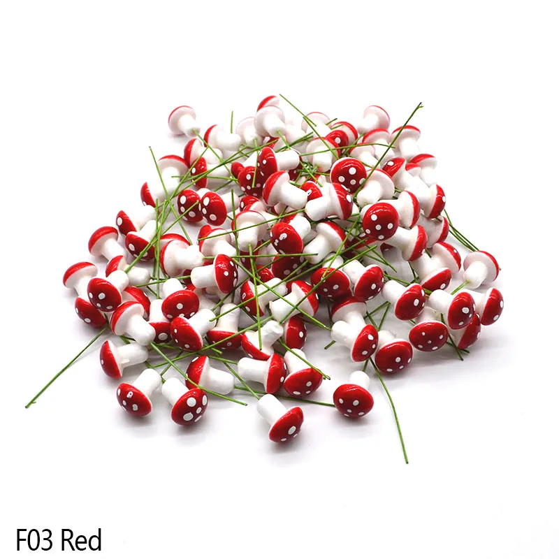 30Pcs 1.5x2cm Artificial Mushroom Miniatures Fairy Garden Ornament Terrarium Resin Crafts Decoration Fake Flower Stem Supplies - Цвет: Red
