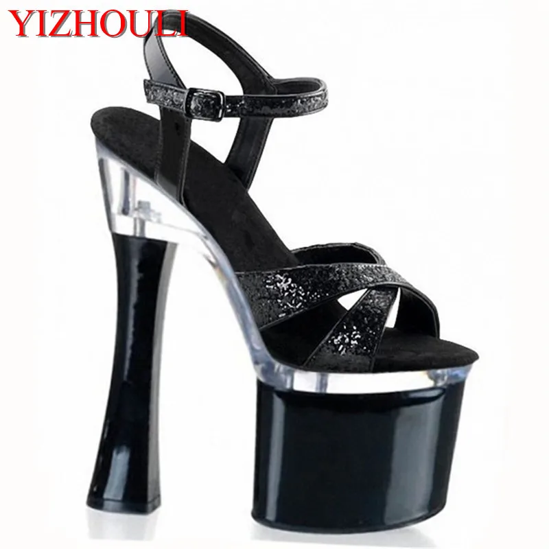 Gorgeous silver glitter heels platform pole dancing shoes 18cm high heels Dance Shoes women wedding shoes