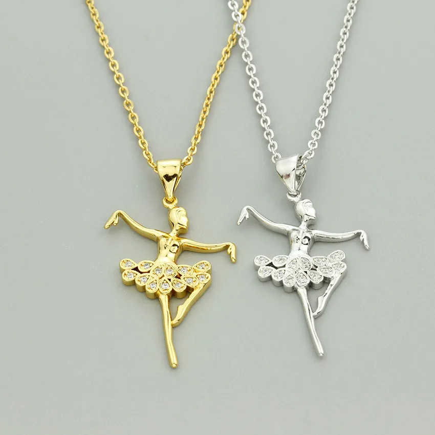 Женское ожерелье с подвеской для балерины колье золотого цвета кристаллами