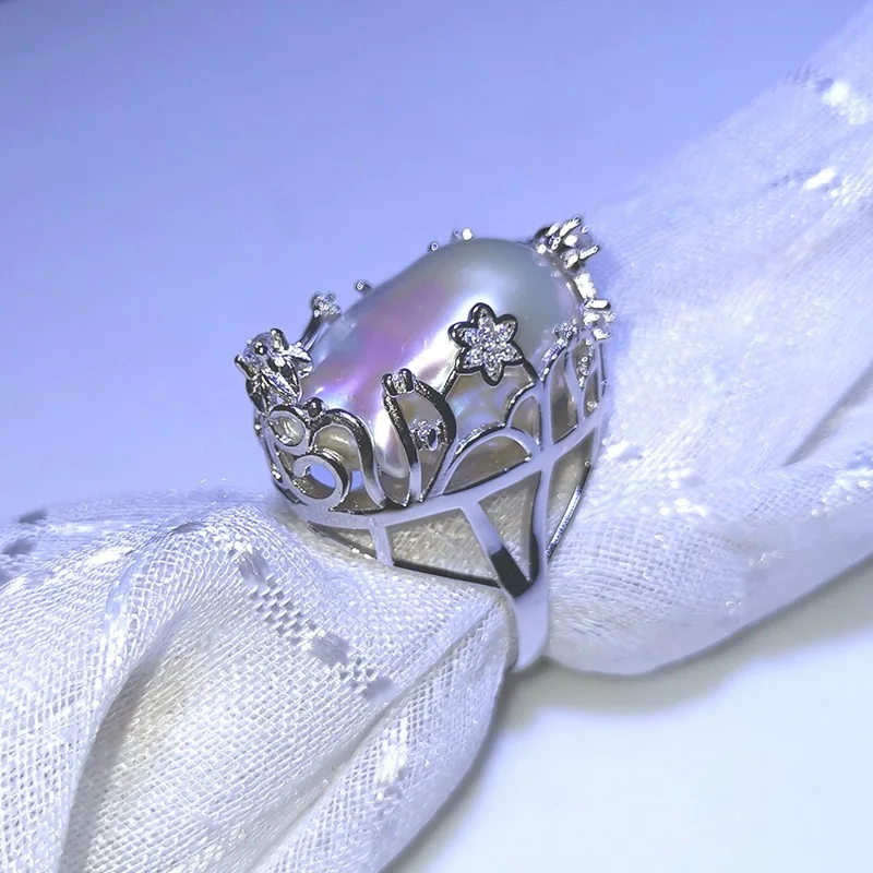 [YS] 925 Sterling Silver Ring 20-28mm Big Size Freshwater Baroque Irregular Pearl Fine Jewelry | Украшения и аксессуары