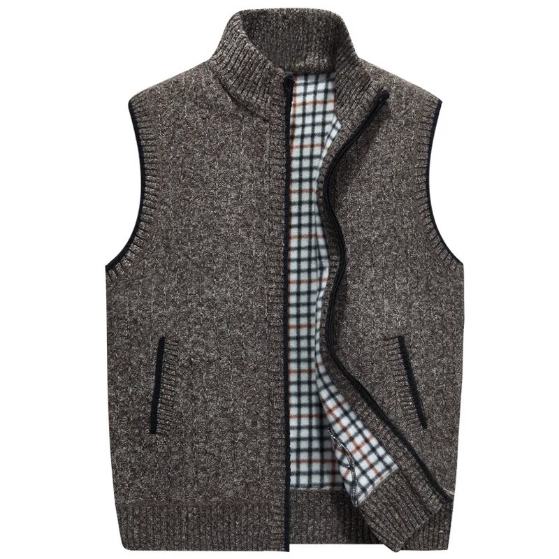 

2019 Autumn Winter Men's Wool Sweaters Vest Coat Male Sleeveless Knitted Vest Jacket Solid Fleece Sweatercoat Plus Size 3XL